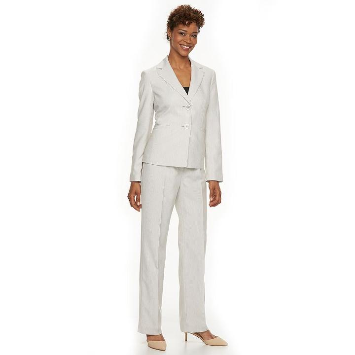 Women's Le Suit Pinstriped Suit Jacket & Pants Set, Size: 18, Natural