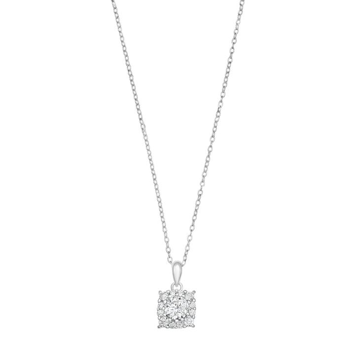 Primrose Sterling Silver Cubic Zirconia Square Pendant Necklace, Women's, Size: 18, White