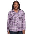 Plus Size Croft & Barrow&reg; Plaid Flannel Shirt, Women's, Size: 1xl, Med Purple