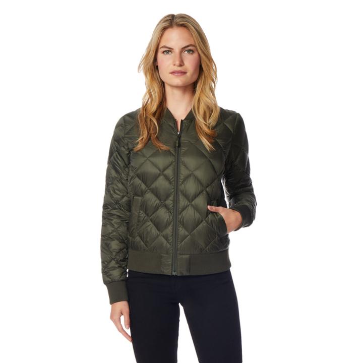 Women's Heat Keep Down Puffer Bomber Jacket, Size: Xl, Green Oth