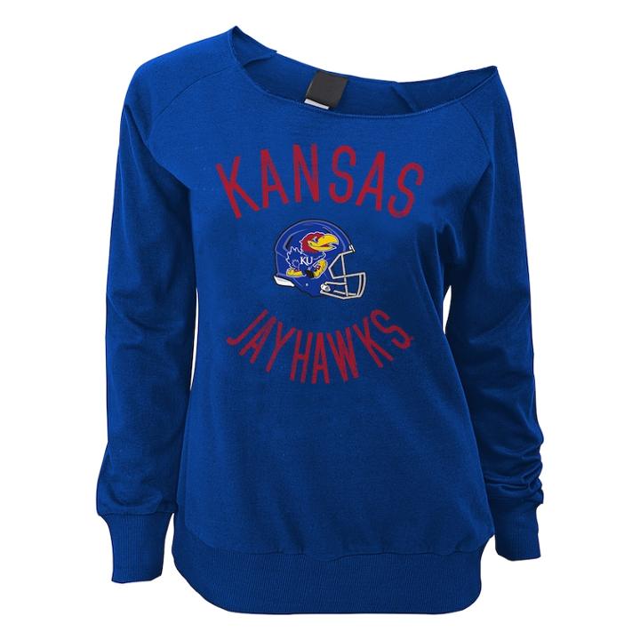 Juniors' Kansas Jayhawks Flashdance Slouch Crewneck, Teens, Size: Large, Blue
