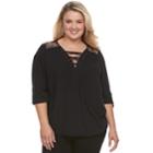 Plus Size Rock & Republic&reg; Lace-up Top, Women's, Size: 1xl, Black