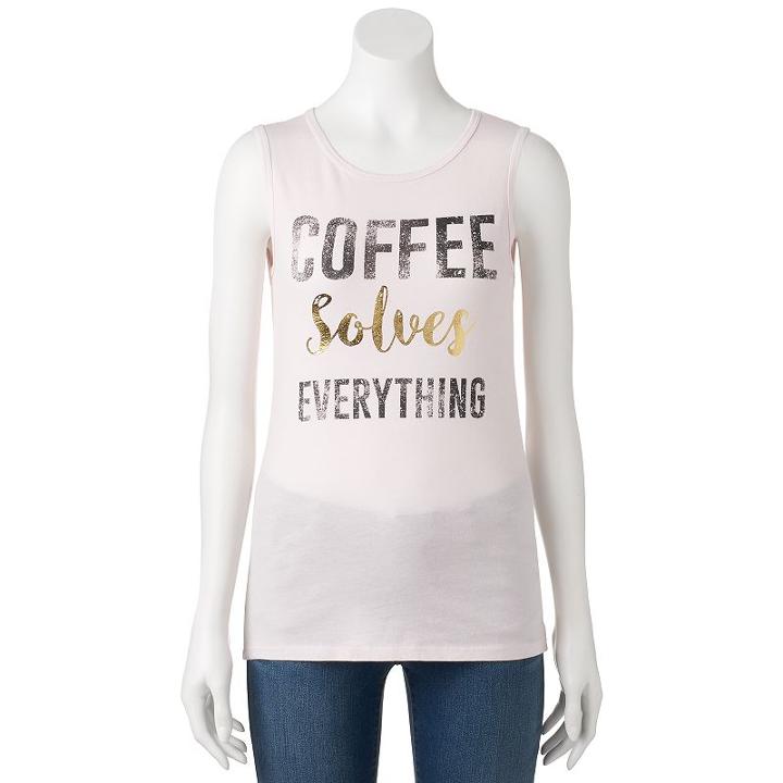 Juniors' Coffee Solves Everything Muscle Graphic Tank, Girl's, Size: Medium, Purple