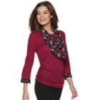 Women's Elle&trade; Mock-layer Top & Scarf Set, Size: Xs, Dark Pink
