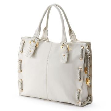 Amerileather Double Handled Buckle Leather Tote, Women's, White