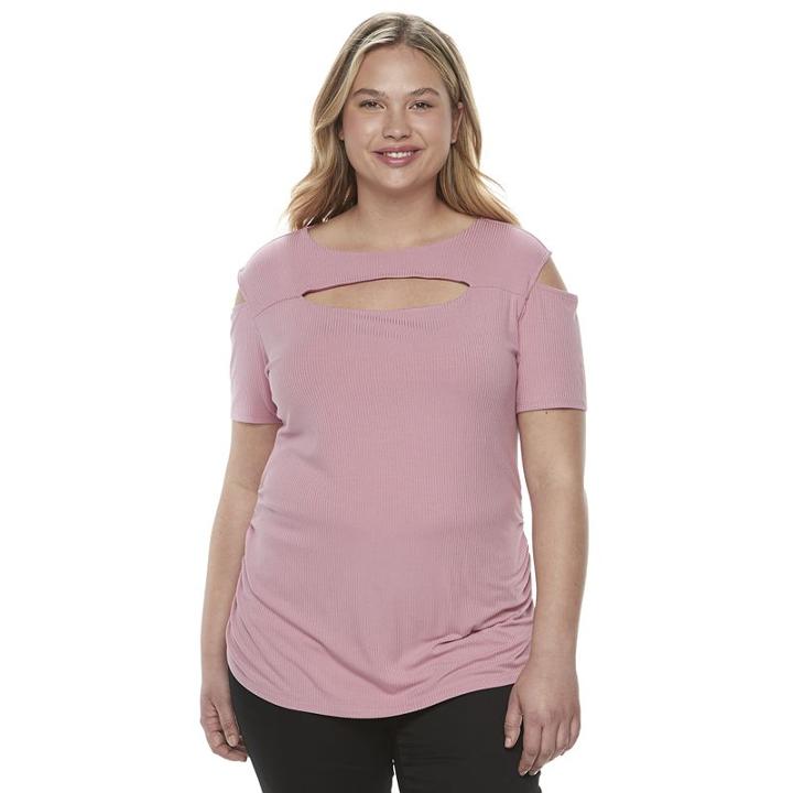 Juniors' Plus Size Candie's&reg; Ribbed Cutout Tee, Girl's, Size: 2xl, Light Pink