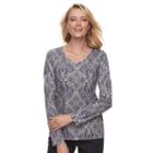 Women's Croft & Barrow&reg; Classic Long Sleeve V-neck Tee, Size: Xl, Purple