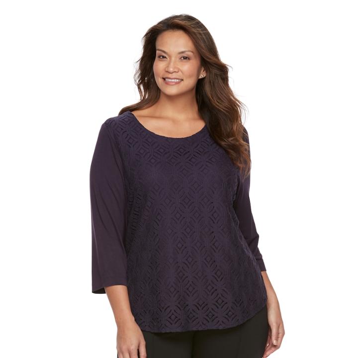 Plus Size Croft & Barrow&reg; Geometric Cutout 3/4-sleeve Top, Women's, Size: 3xl, Drk Purple