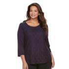 Plus Size Croft & Barrow&reg; Geometric Cutout 3/4-sleeve Top, Women's, Size: 3xl, Drk Purple