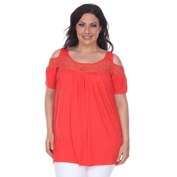 Plus Size White Mark Lace Cold-shoulder Top, Women's, Size: 2xl, Lt Orange