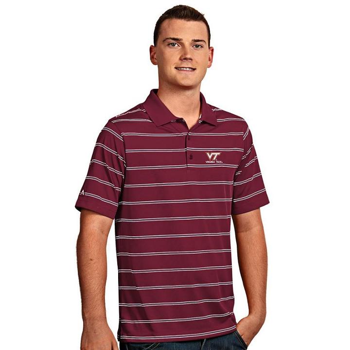 Men's Antigua Virginia Tech Hokies Deluxe Striped Desert Dry Xtra-lite Performance Polo, Size: Small, Dark Red