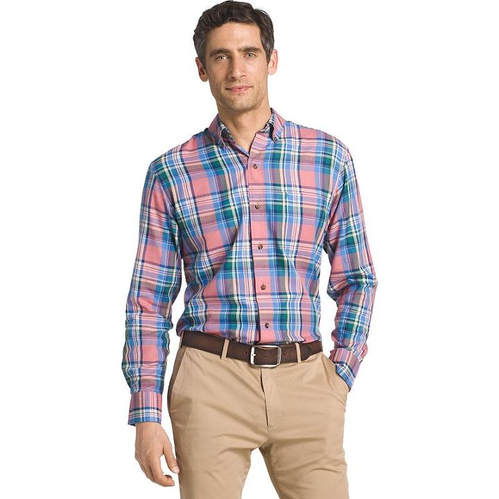 Men's Izod Fieldhouse Regular-fit Plaid Easy-care Button-down Shirt, Size: Xl, Light Red