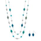 Aqua Marbled Double Strand Necklace & Drop Earring Set, Women's, Turq/aqua
