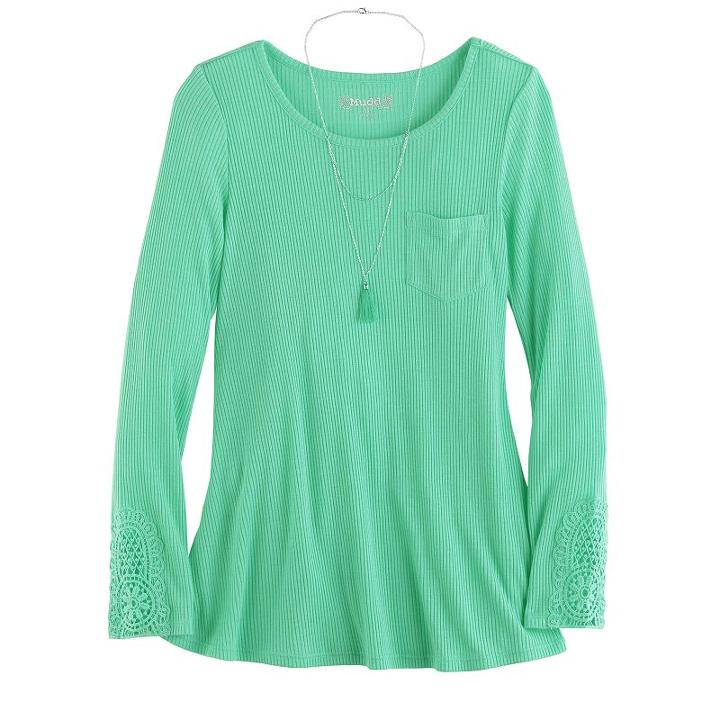 Girls 7-16 & Plus Size Mudd&reg; Ribbed Pocket Jegging Tee With Necklace, Size: 14 1/2, Turquoise/blue (turq/aqua)