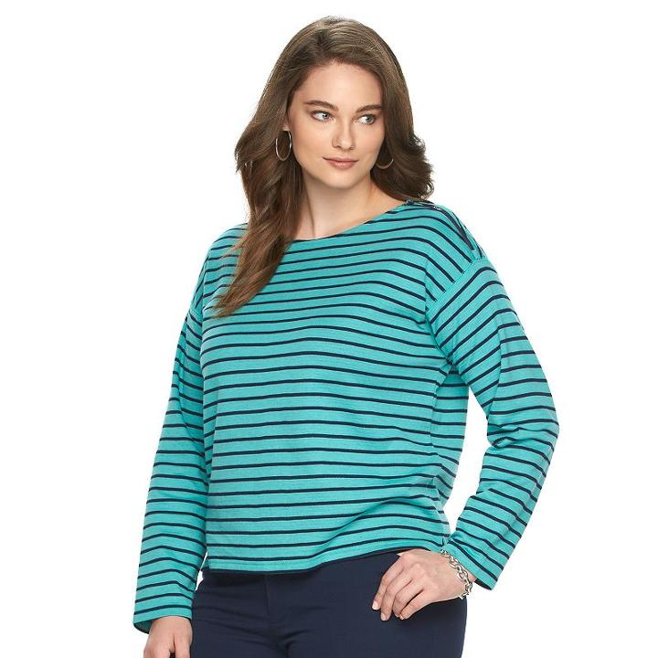 Plus Size Chaps Striped Zipper Shoulder Tee, Women's, Size: 2xl, Blue