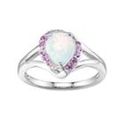 Sterling Silver Lab-created White Opal & Pink Sapphire Teardrop Halo Ring, Women's, Size: 8