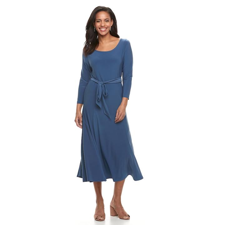 Women's Nina Leonard A-line Belted Dress, Size: Large, Brt Blue