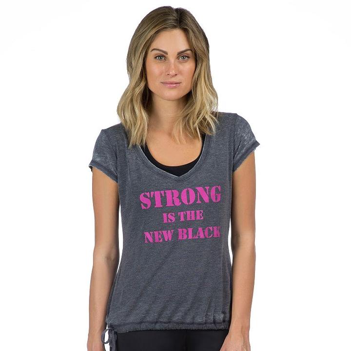Women's Pl Movement By Pink Lotus Strong Drawstring Yoga Tee, Size: Medium, Black