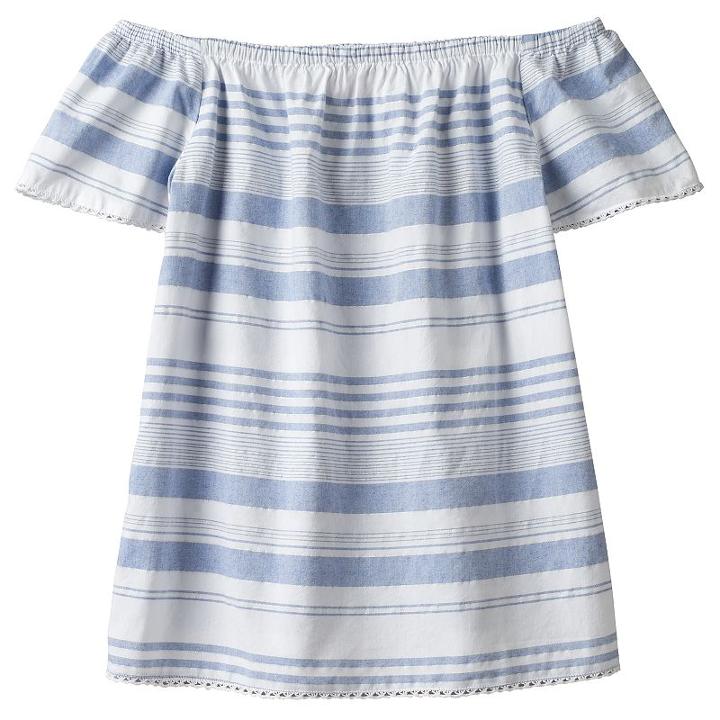 Girls 7-16 So&reg; Off Shoulder Metallic Striped Woven Babydoll Top, Girl's, Size: 10, Dark Blue