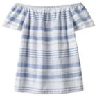 Girls 7-16 So&reg; Off Shoulder Metallic Striped Woven Babydoll Top, Girl's, Size: 10, Dark Blue