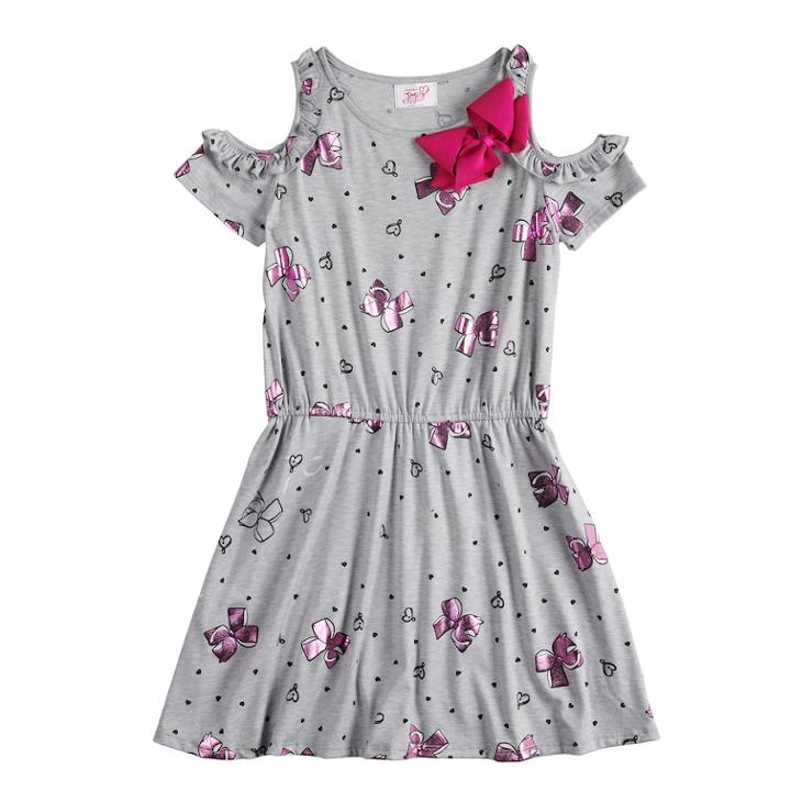 Girls 7-16 Jojo Siwa Ruffled Cold Shoulder Dress With Bow Accent, Size: Small, Light Grey