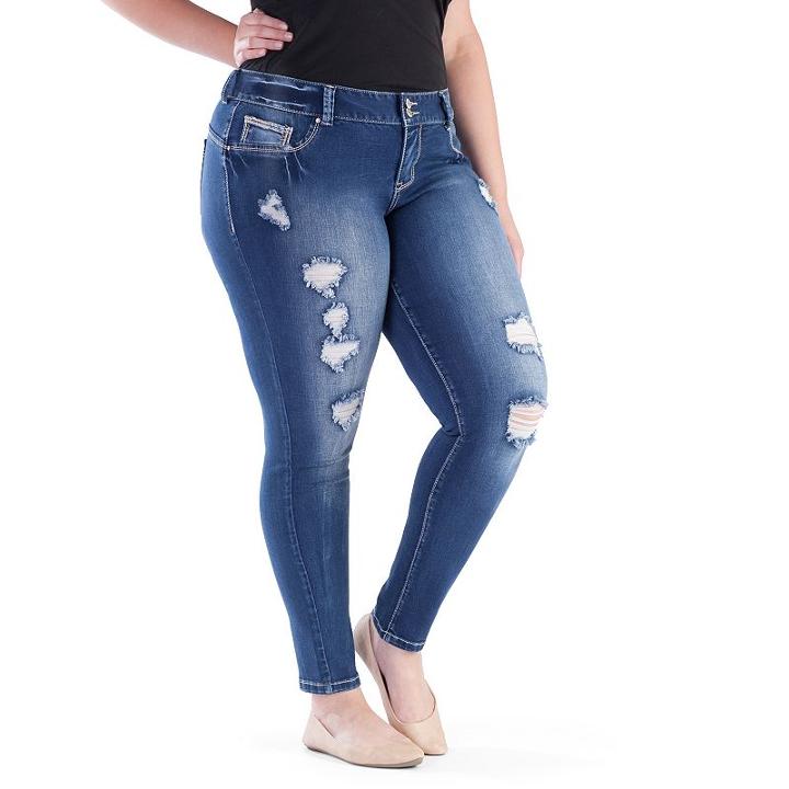Juniors' Plus Size Amethyst Ripped Bodycon Jeggings, Teens, Size: 16 W, Dark Blue