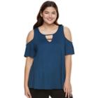 Juniors' Plus Size Pink Republic Strappy Cold-shoulder Tee, Teens, Size: 2xl, Blue Other