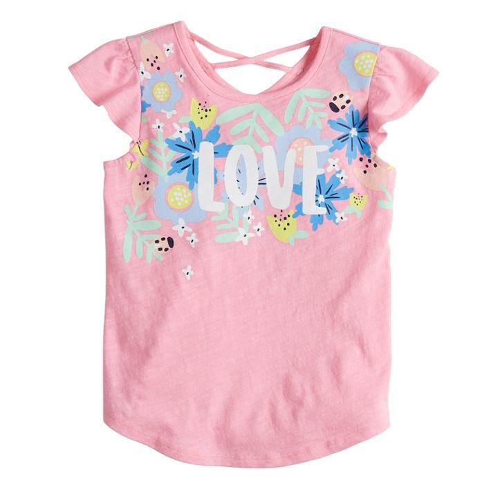Girls 4-10 Jumping Beans&reg; Graphic Crisscross Back Slubbed Tee, Size: 8, Brt Pink