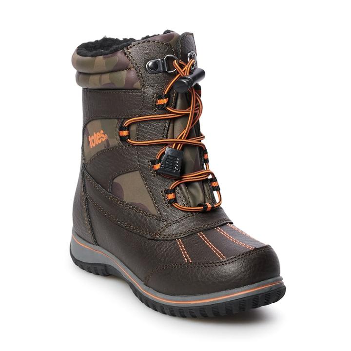 Totes Romeo Camouflage Boys' Winter Boots, Size: 4, Green