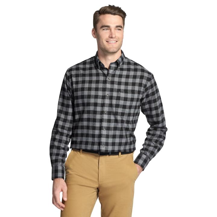 Men's Izod Slim-fit Plaid Flannel Button-down Shirt, Size: Large, Light Grey