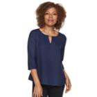 Petite Dana Buchman Front Keyhole Top, Women's, Size: S Petite, Blue (navy)