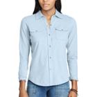Women's Chaps Jersey Button-down Work Shirt, Size: Large, Blue
