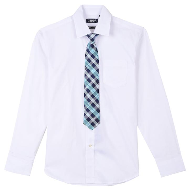 Boys 4-20 Chaps Stretch Shirt & Tie Set, Size: 12, White