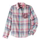 Girls Plus Size So&reg; Shine Plaid Button-down Shirt, Size: 20 1/2, Brt Pink