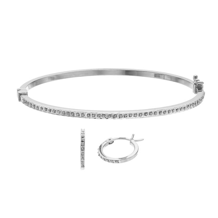 Diamond Mystique Bangle Bracelet & Hoop Earring Set, Women's, Size: 7, Grey