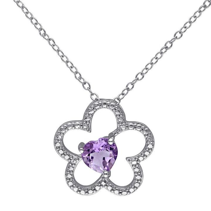 Sterling Silver Amethyst Flower Pendant, Women's, Size: 18, Purple