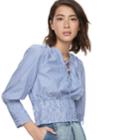 K/lab Lace-up Striped Smocked Top, Teens, Size: Small, Light Blue