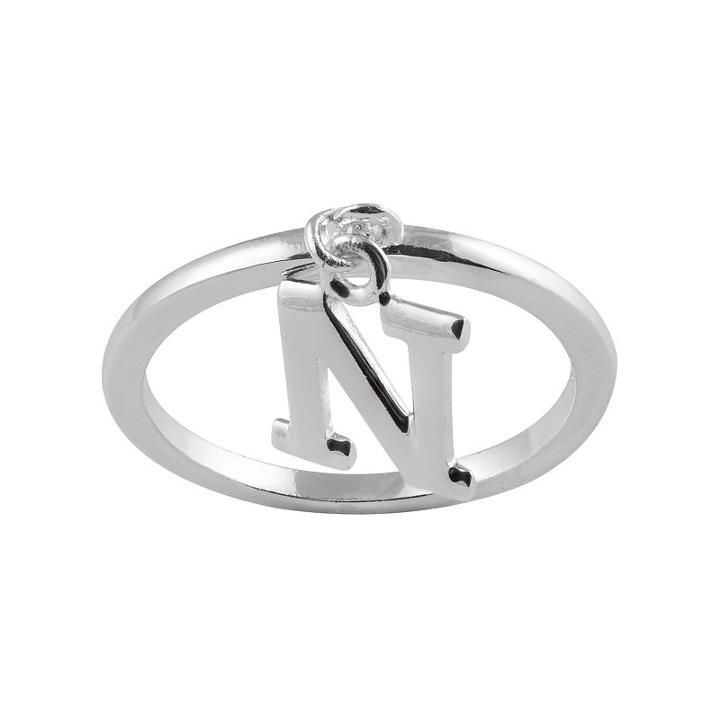 Sterling Silver Dangle Initial Ring, Women's, Size: 7, Grey