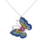Crystal Sterling Silver Butterfly Pendant Necklace, Women's, Multicolor