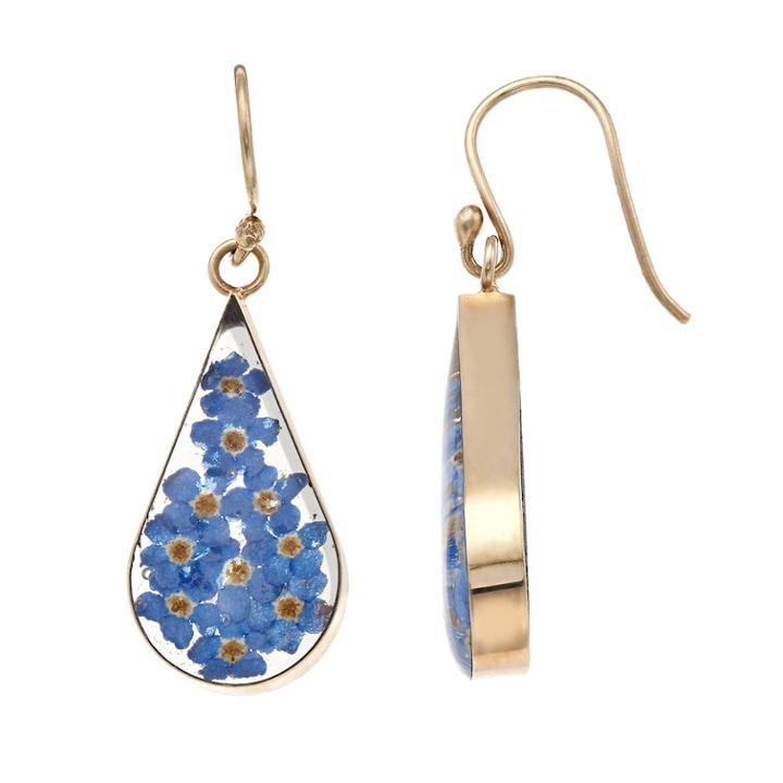 24k Gold Over Silver Pressed Flower Teardrop Earrings, Women's, Multicolor