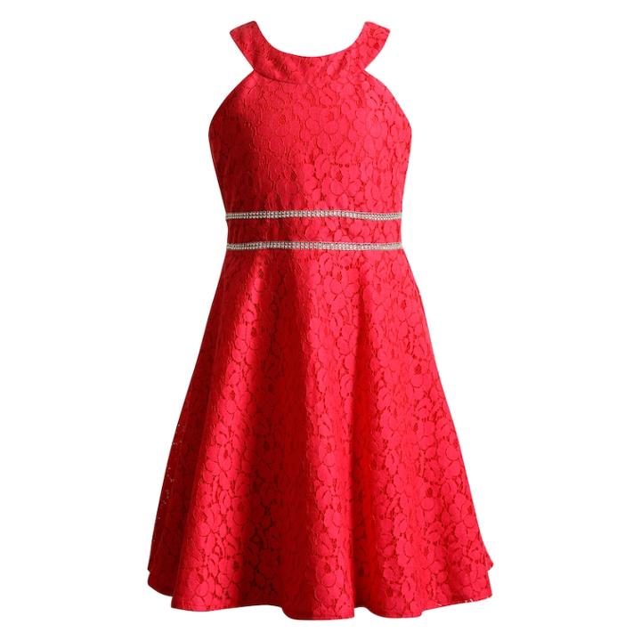 Girls 7-16 Emily West Lace Overlay Skater Dress, Size: 8, Pink
