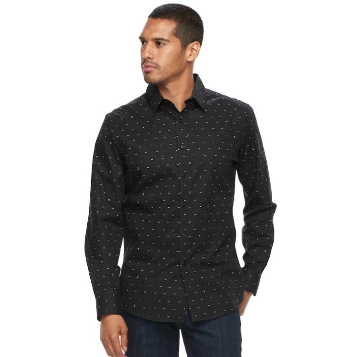 Men's Apt. 9&reg; Premier Flex Slim-fit Stretch Button-down Shirt, Size: Xl Slim, Black