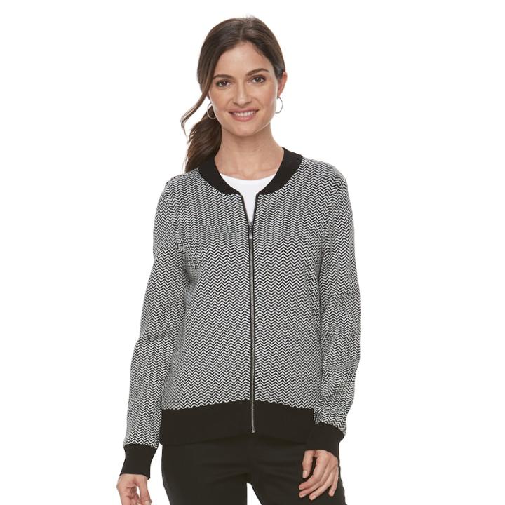 Women's Croft & Barrow&reg; Chevron Bomber Sweater, Size: Small, Oxford