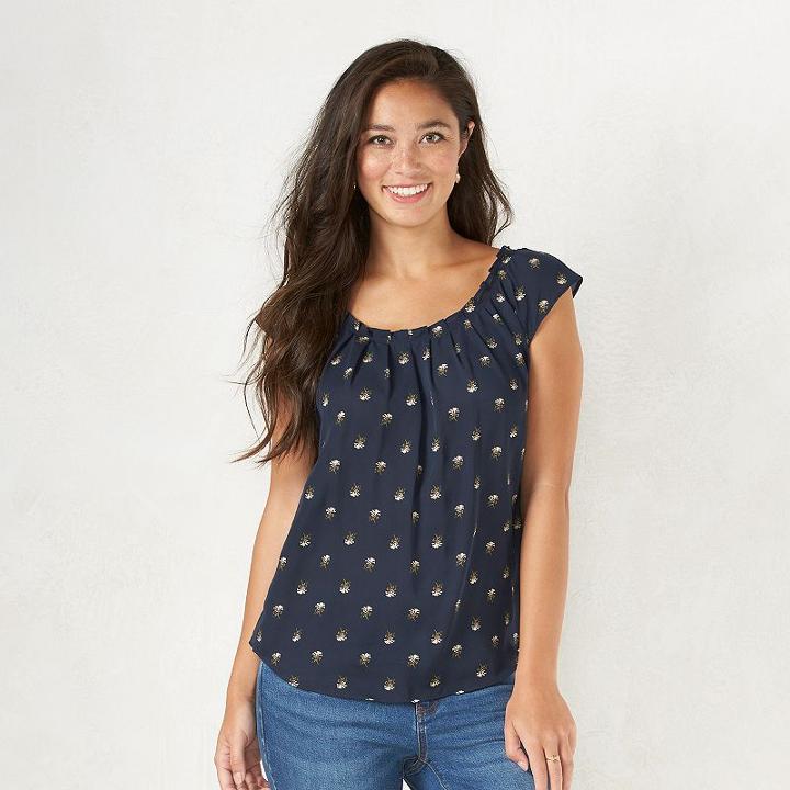 Women's Lc Lauren Conrad Pleated Top, Size: Xl, Blue