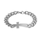 Stainless Steel Sideways Cross Bracelet - Men, Size: 8.5, Grey
