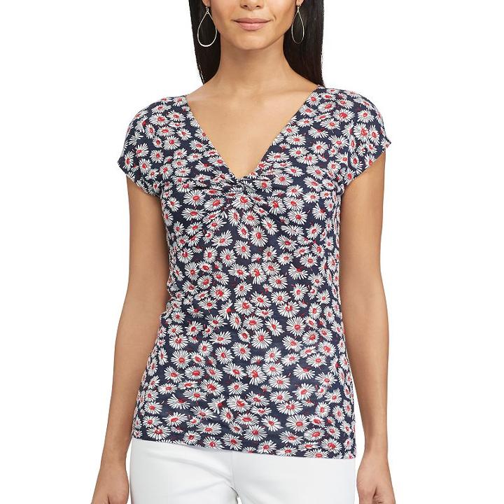 Chaps, Women's Floral V-neck Top, Size: Medium, Pink Ovrfl