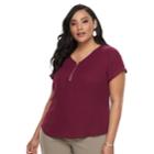 Plus Size Apt. 9&reg; Zipper-front Georgette Top, Women's, Size: 4xl, Dark Red