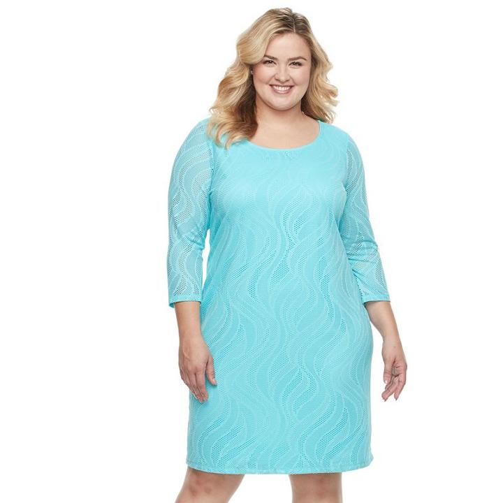 Plus Size Dana Buchman Lace Shift Dress, Women's, Size: 1xl, Turquoise/blue (turq/aqua)