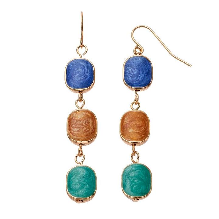 Marbled Inlay Linear Drop Earrings, Women's, Multicolor