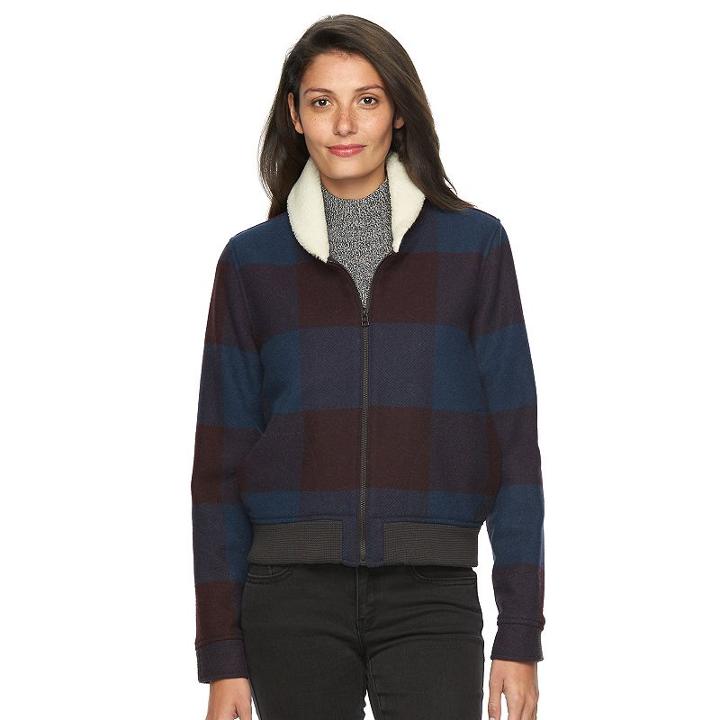 Women's Woolrich Buffalo Check Wool Blend Bomber Jacket, Size: Xxl, Med Red